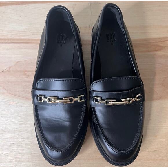 GAP Black Gold Chain Loafers Girl's Sz 4 / Women's Sz 6 Old Money Preppy - Picture 1 of 6